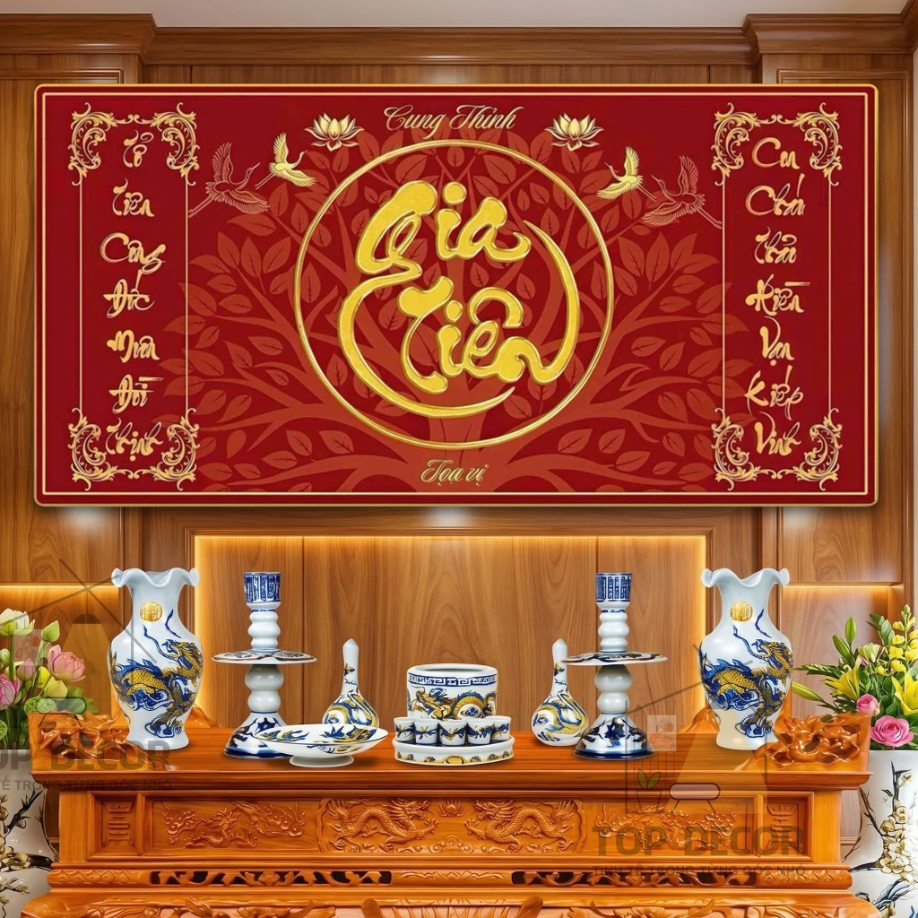 Tranh Treo Phòng Thờ Cửu Huyền Thất Tổ - Kích thước To - Phong Thủy Phúc Lộc Thọ   - Top Decor