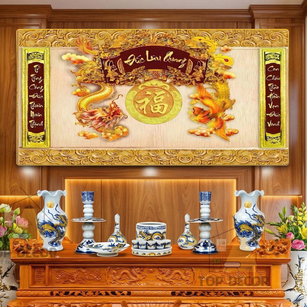 Tranh Treo Phòng Thờ Cửu Huyền Thất Tổ - Kích thước To - Phong Thủy Phúc Lộc Thọ   - Top Decor