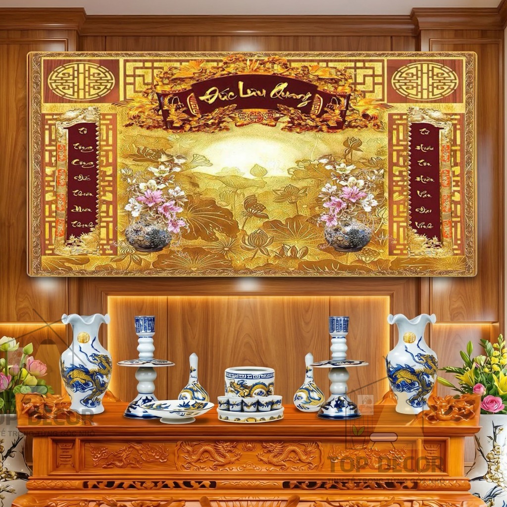 Tranh Treo Phòng Thờ Cửu Huyền Thất Tổ - Kích thước To - Phong Thủy Phúc Lộc Thọ   - Top Decor