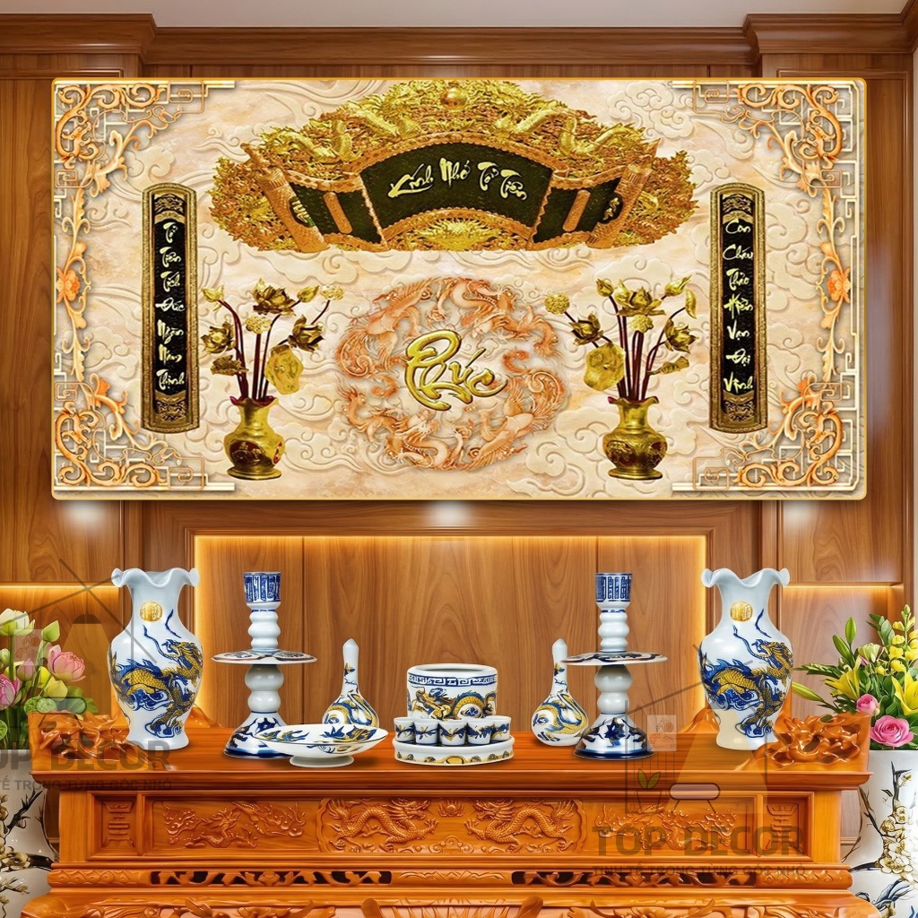 Tranh Treo Phòng Thờ Cửu Huyền Thất Tổ - Kích thước To - Phong Thủy Phúc Lộc Thọ   - Top Decor