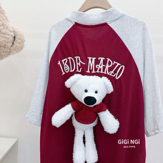 Áo Phông Gấu 13De Marzo Polo Đỏ Pha Tay Kẻ QC