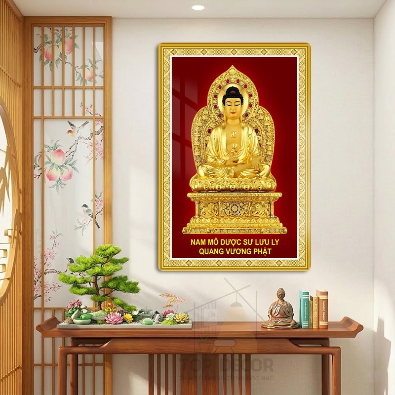 Tranh Treo tường " PHẬT DƯỢC SƯ " - Tranh Treo Decor Phòng Thờ, Tranh treo phòng thờ, Tu Tập, Thiền