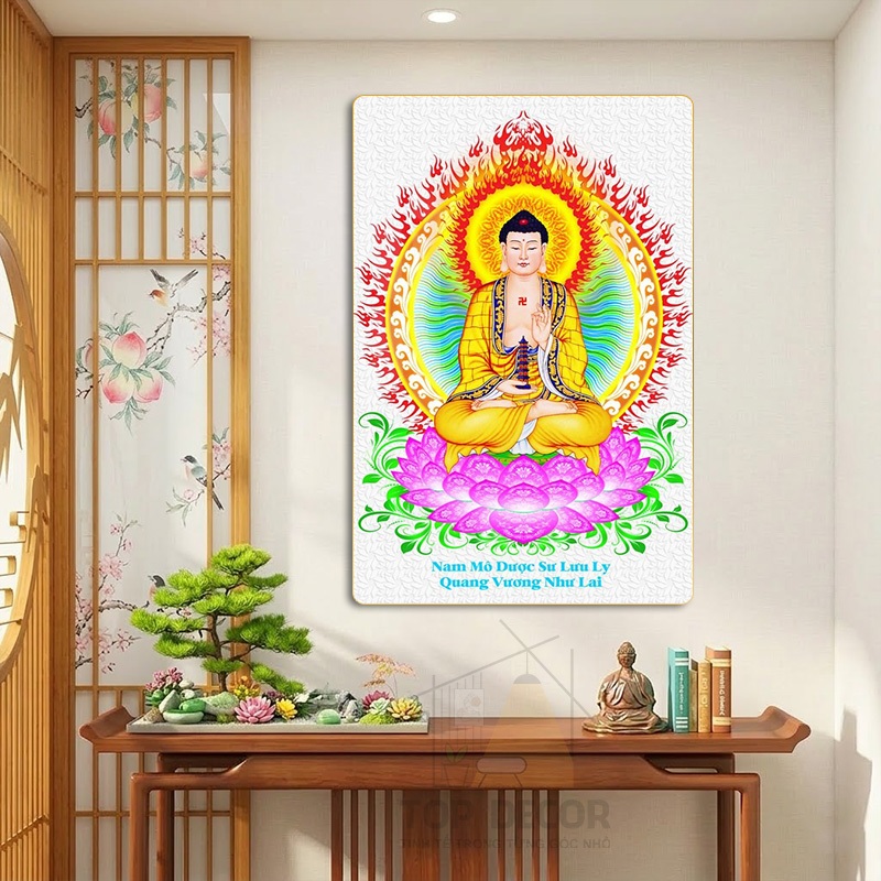 Tranh Treo tường " PHẬT DƯỢC SƯ " - Tranh Treo Decor Phòng Thờ, Tranh treo phòng thờ, Tu Tập, Thiền
