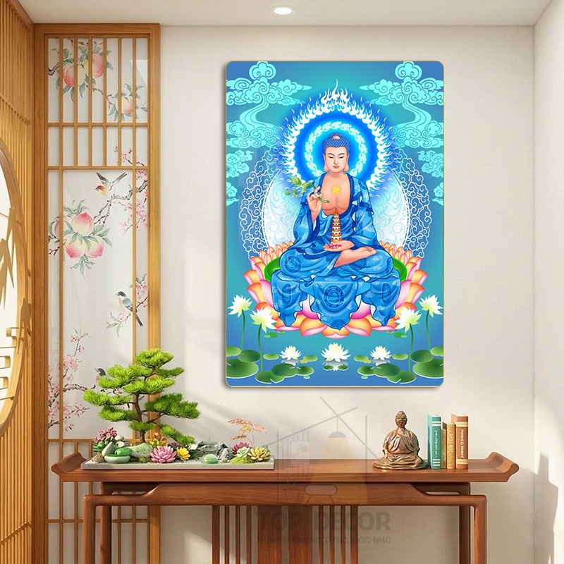 Tranh Treo tường " PHẬT DƯỢC SƯ " - Tranh Treo Decor Phòng Thờ, Tranh treo phòng thờ, Tu Tập, Thiền