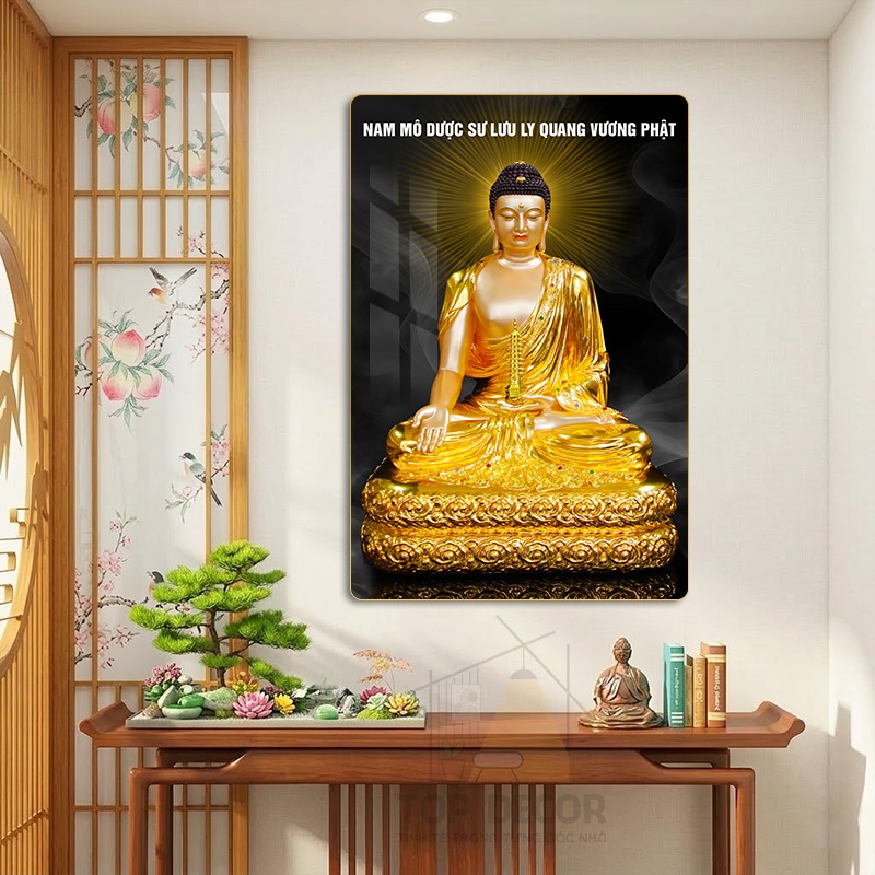 Tranh Treo tường " PHẬT DƯỢC SƯ " - Tranh Treo Decor Phòng Thờ, Tranh treo phòng thờ, Tu Tập, Thiền