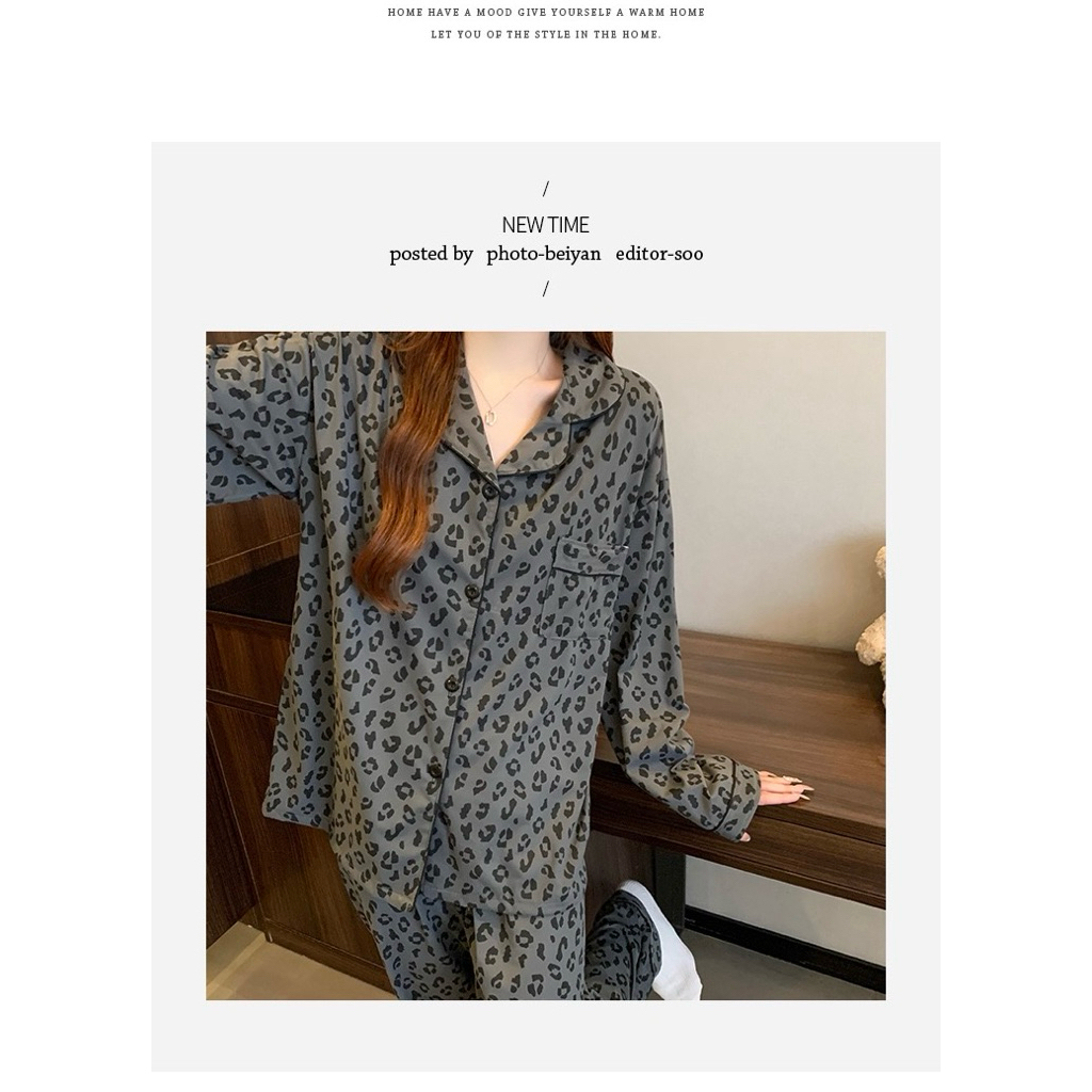Set Đồ Ngủ Nữ Pijama Dài Tay Form Rộng Họa Tiết Da Báo Vải Mịn Mát Dễ Thương Mặc Nhà Thoải Mái