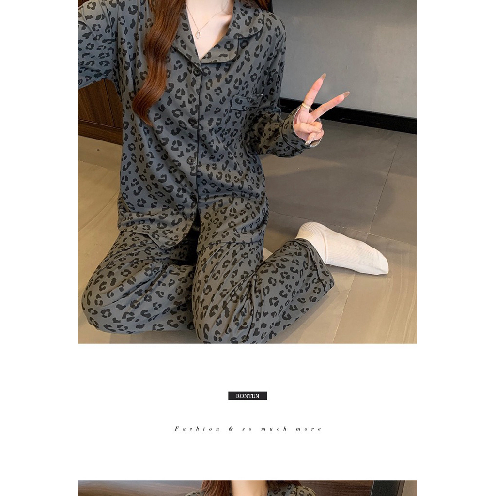 Set Đồ Ngủ Nữ Pijama Dài Tay Form Rộng Họa Tiết Da Báo Vải Mịn Mát Dễ Thương Mặc Nhà Thoải Mái