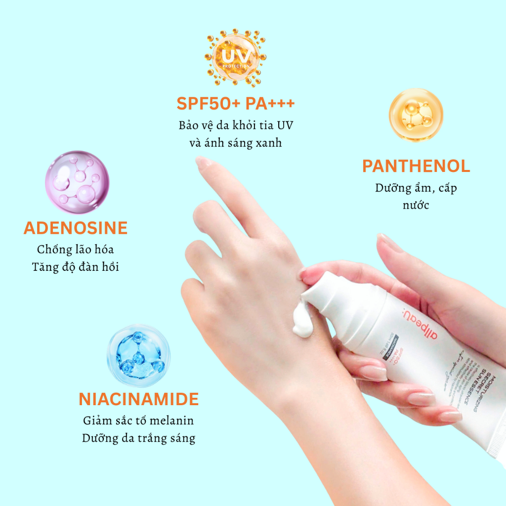 Kem Chống Nắng  Hàn Quốc SPF50+ PA++++ | Cấp Ẩm – Làm Sáng Da – Mỏng Nhẹ Không Bí Da |allpeaU：