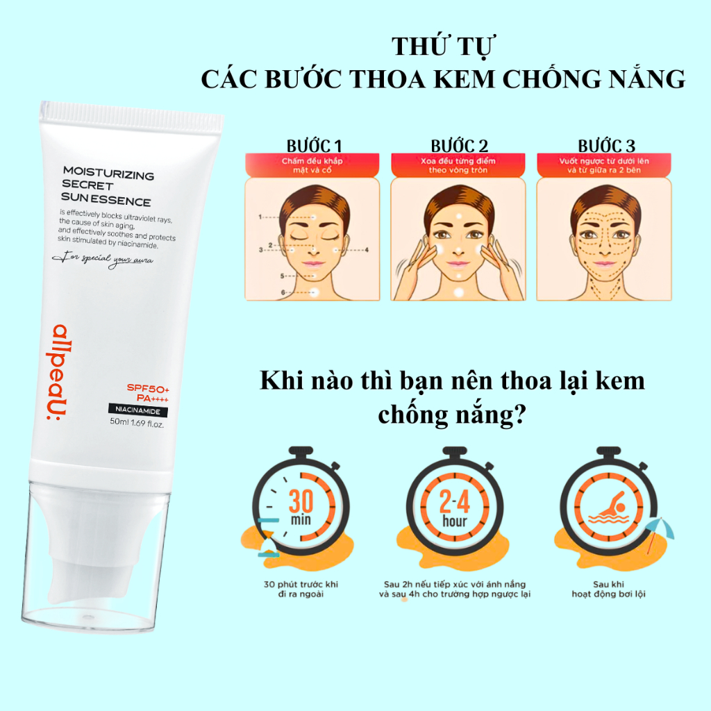 Kem Chống Nắng  Hàn Quốc SPF50+ PA++++ | Cấp Ẩm – Làm Sáng Da – Mỏng Nhẹ Không Bí Da |allpeaU：