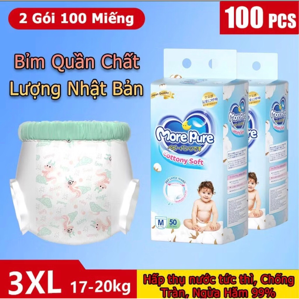 Bỉm Quần More Pure  M/L/XL/XXL – Thấm Hút Nhanh, Mềm Mịn Chuẩn Nhật Bản, Chống Tràn, Thoáng Khí