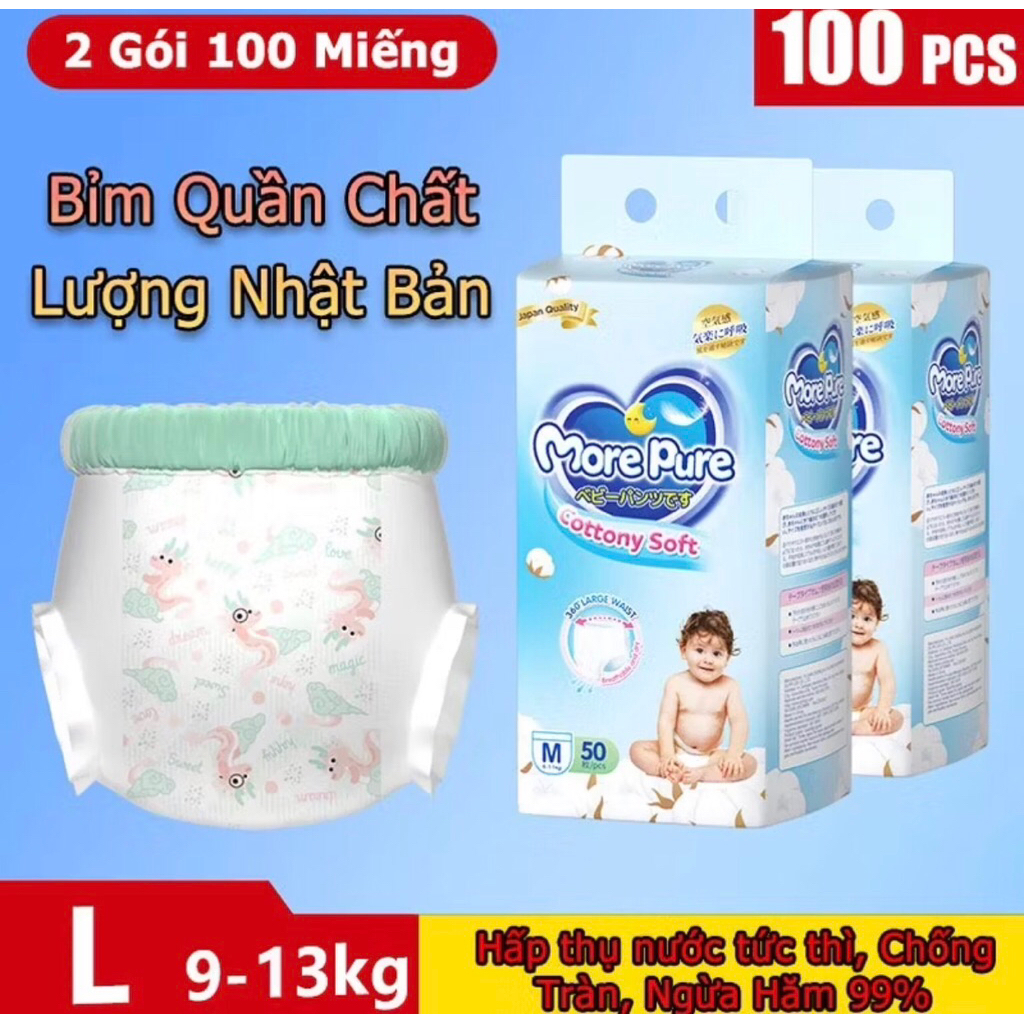 Bỉm Quần More Pure  M/L/XL/XXL – Thấm Hút Nhanh, Mềm Mịn Chuẩn Nhật Bản, Chống Tràn, Thoáng Khí