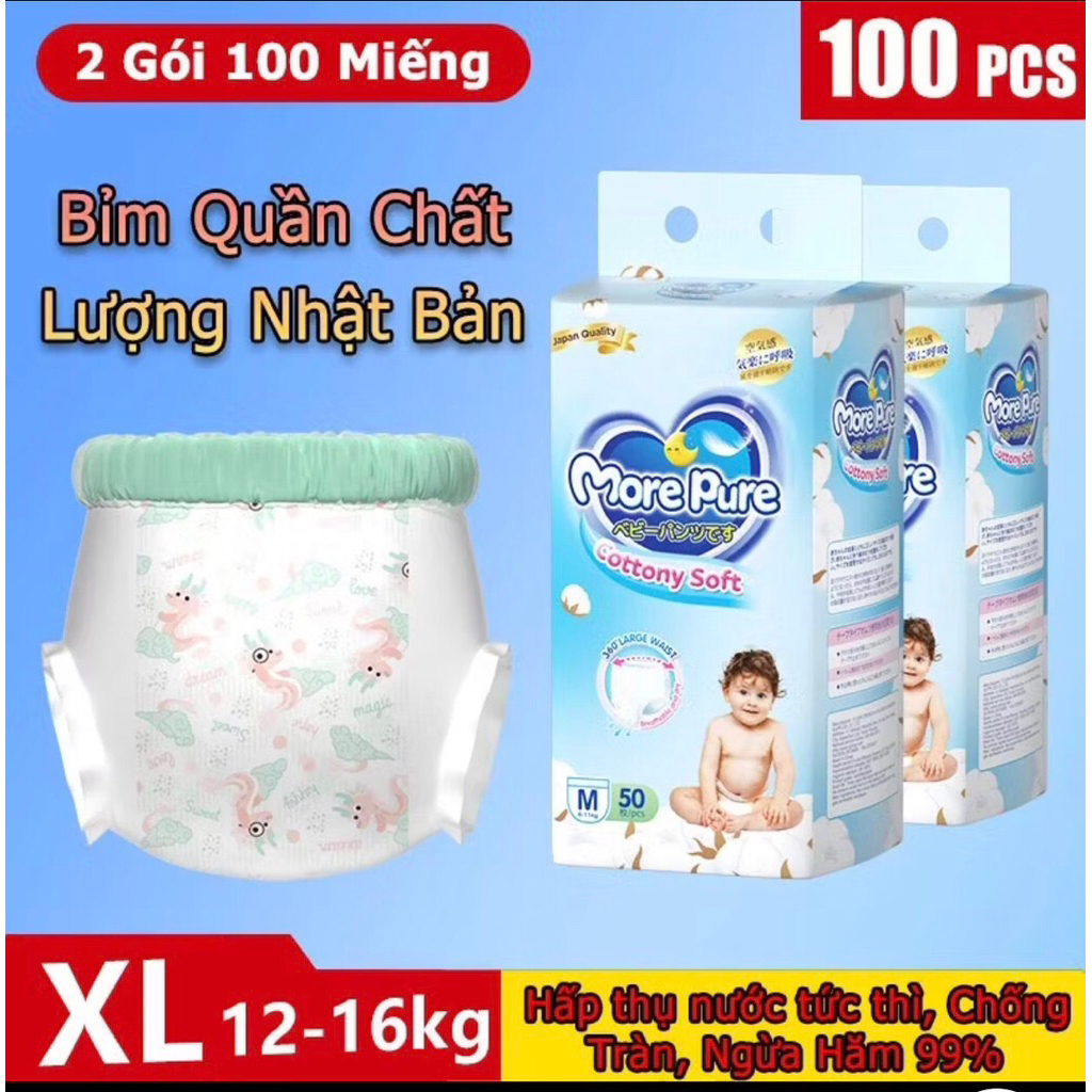 Bỉm Quần More Pure  M/L/XL/XXL – Thấm Hút Nhanh, Mềm Mịn Chuẩn Nhật Bản, Chống Tràn, Thoáng Khí