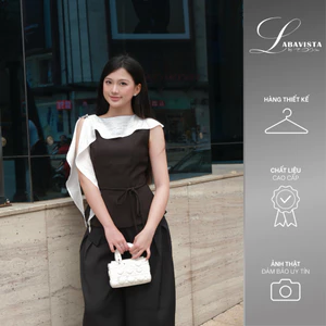 LABAVISTA Áo sơ mi nữ vải tây đen phối bèo kèm cài nơ kim loại và belt vải phong cách trẻ trung