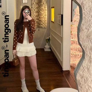 ÁO KHOÁC LEN CARDIGAN HỒNG CHẤM BI TRẮNG DOTTIE TI NGOAN