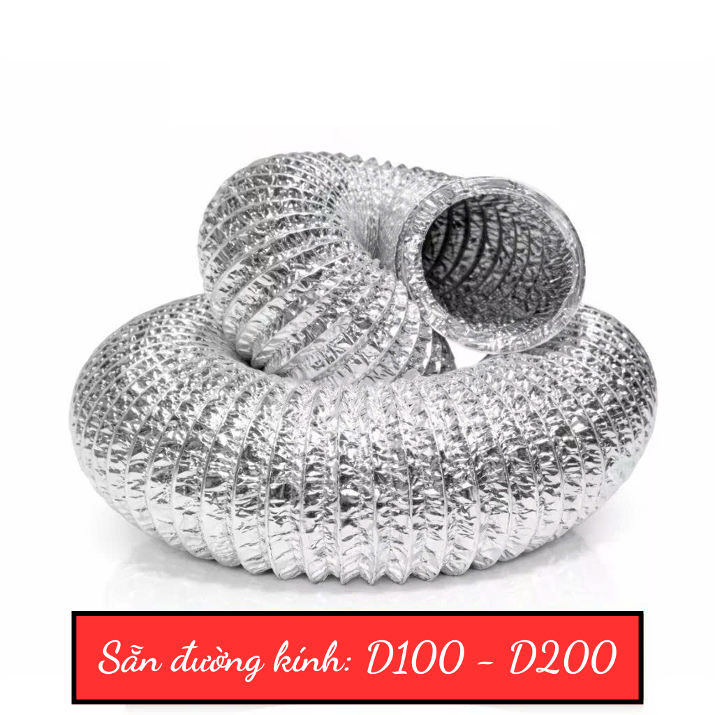 Cắt lẻ Ống bạc hút mùi thông gió ống gió mềm không bảo ôn kéo dãn 8m (D100-D200)
