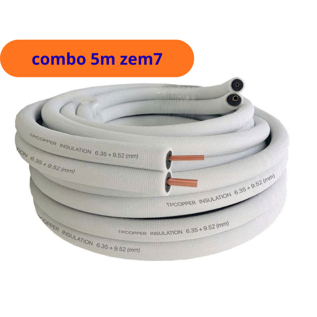 Combo 5 Mét Ống Đồng Điều Hoà Gen Đôi được luồn sẵn bảo ôn cách nhiệt Cách Nhiệt Fi 6/10 & 6/12 zem7 ( dày 0.71)