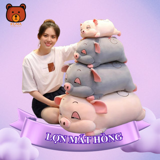 Gấu Bông LỢN MẮT HỒNG Cute 40cm–1m | Gối Ôm Heo Ngủ Gật, Heo Mắt HỒNG – Thú Nhồi Bông Heo Dễ Thươ