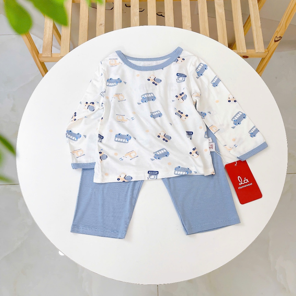 Bộ dài tay cho bé sợi sồi Modal Lá Homewear A386 mềm mát mùa hè, đồ ngủ dài tay bé trai bé gái