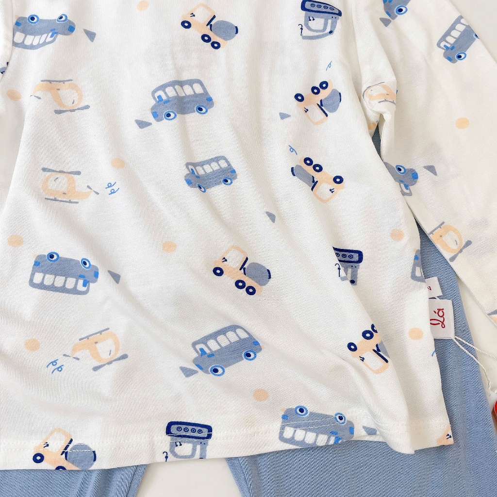 Bộ dài tay cho bé sợi sồi Modal Lá Homewear A386 mềm mát mùa hè, đồ ngủ dài tay bé trai bé gái