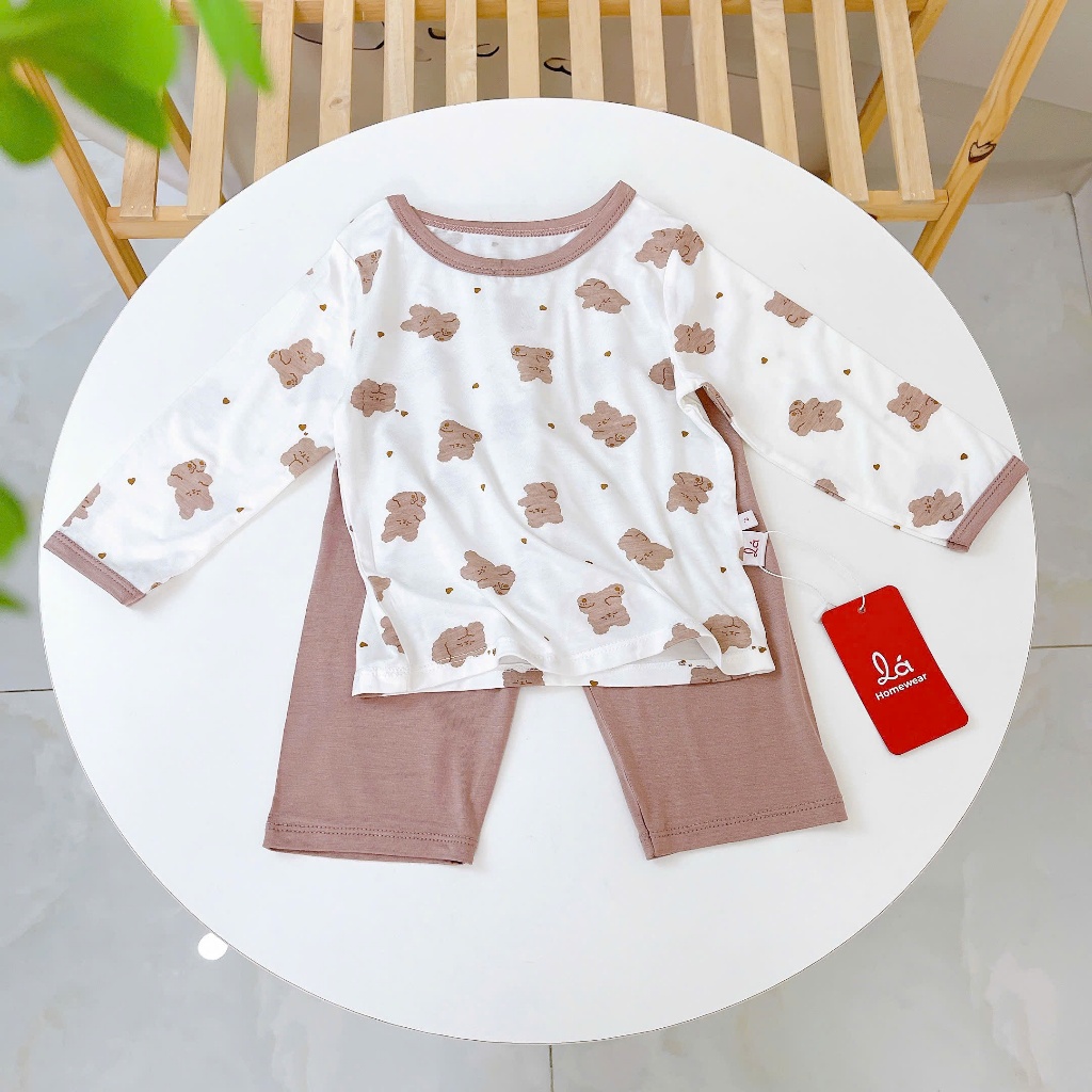Bộ dài tay cho bé sợi sồi Modal Lá Homewear A386 mềm mát mùa hè, đồ ngủ dài tay bé trai bé gái