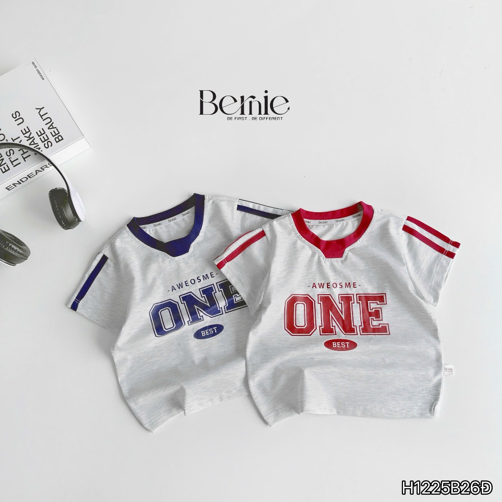 Bộ cotton hoạ tiết One co dãn 4 chiều phong cách thể thao, bộ thun cộc mềm mát bé trai