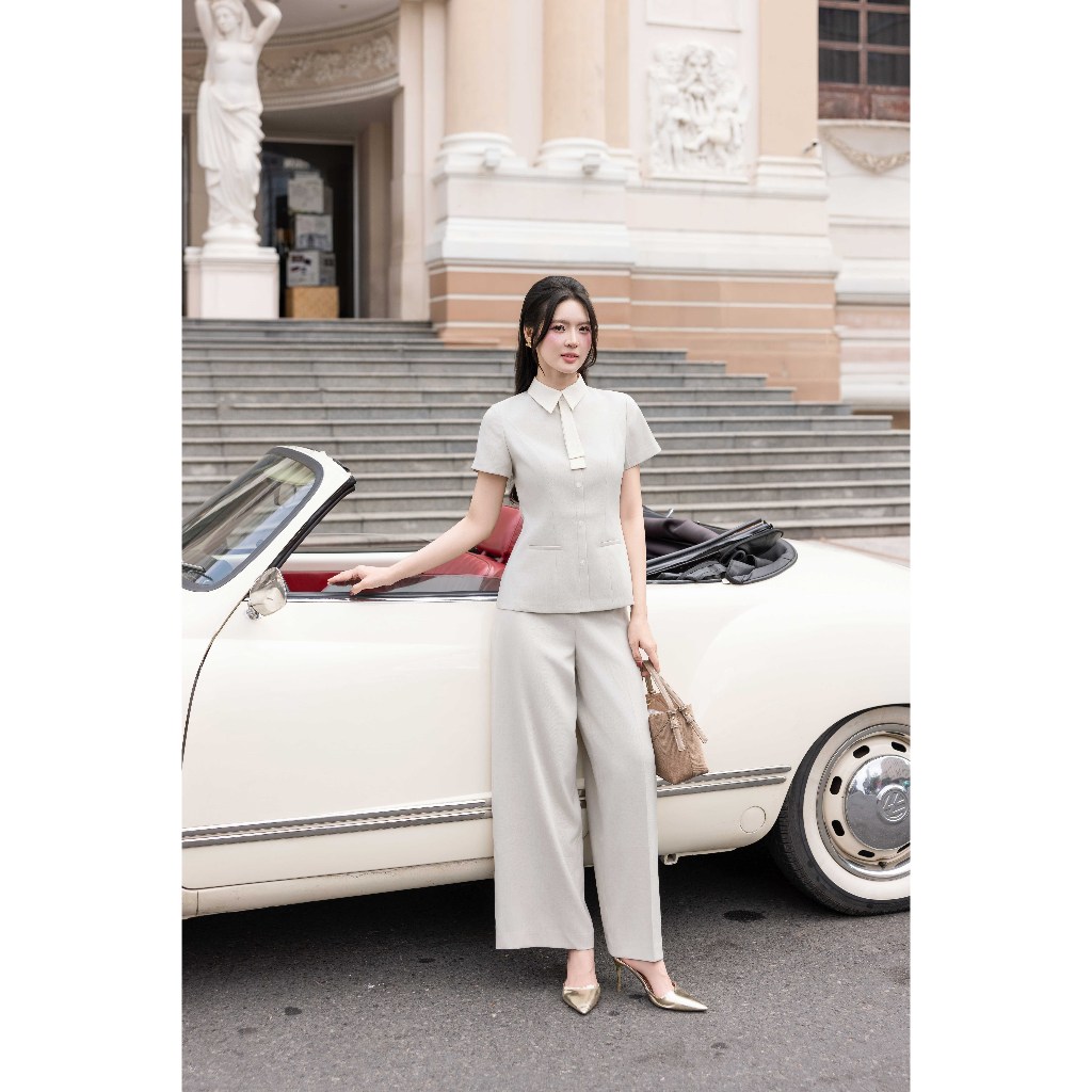 Quần Ống Suông Thêu Túi Cơi 3P02.2601, Quần Công Sở Dáng Đứng Detail Túi Trước Thanh Lịch, Quiet Luxury Thiết kế Bởi JM
