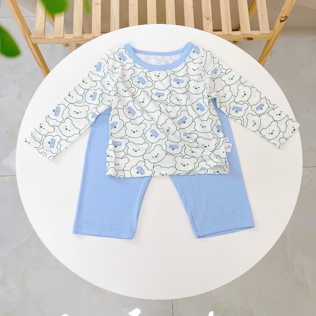 Bộ dài tay cho bé sợi sồi Modal Lá Homewear A386 mềm mát mùa hè, đồ ngủ dài tay bé trai bé gái