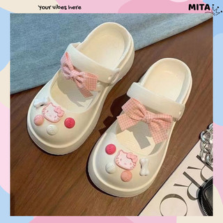 Dép sục nữ đế cao 4cm form Mary Jane kèm 12 Sticker Mèo nơ hồng kiểu sandal Mita CS-18