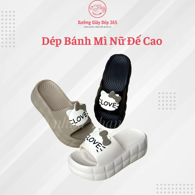 Dép Bánh Mì Nữ Đế Cao Hình Hello, Dép Nữ Đế Cao 7cm Êm Chân, Nhẹ, Dép Nữ Thời Trang Hot Trend
