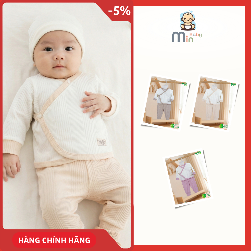 Bộ Sơ Sinh Cài Chéo Anminaza Vải Tăm Tre An Toàn Thấm Hút - Hàng Chính Hãng AMI0362