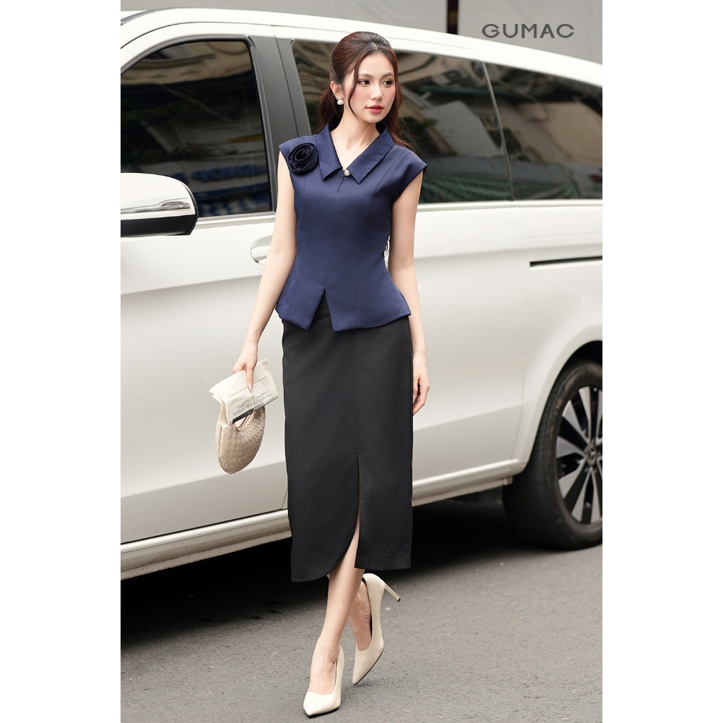 Áo Gile Nữ GUMAC May Liền Phối Đính Hoa Thủ Công Sang Trọng Công Sở Thanh Lịch AF10030