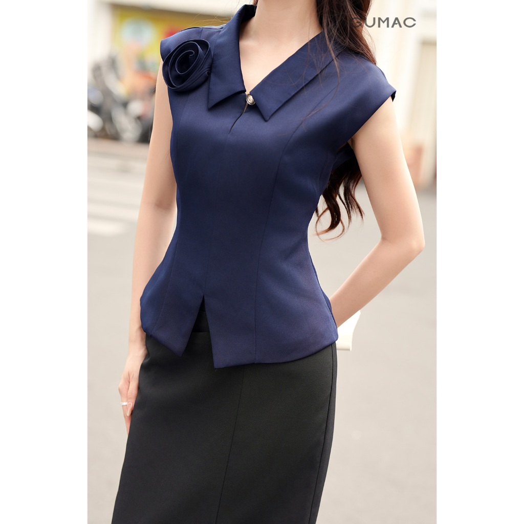 Áo Gile Nữ GUMAC May Liền Phối Đính Hoa Thủ Công Sang Trọng Công Sở Thanh Lịch AF10030