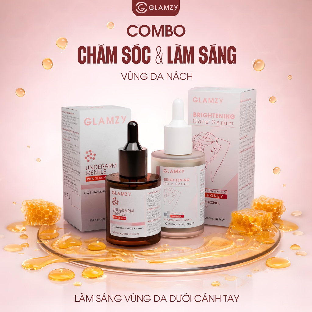 Combo chăm sóc & làm sáng vùng nách Glamzy | Peel tẩy tế bào chết + Serum dưỡng sáng