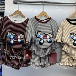 VMY Studio - Set bộ áo phối quần sọc đùi thêu ngựa chuẩn from hot girl QCCC nữ