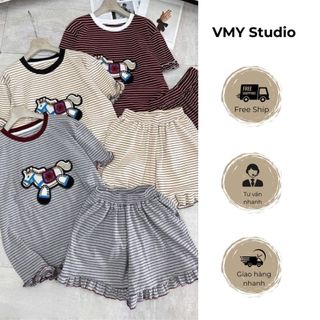 VMY Studio - Set bộ áo phối quần sọc đùi thêu ngựa chuẩn from hot girl QCCC nữ