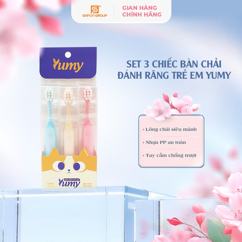 Vỉ 3 Bàn chải đánh răng trẻ em YUMY đầu chải nhỏ, mềm mại, chăm sóc răng miệng bé an toàn (BC03-123)