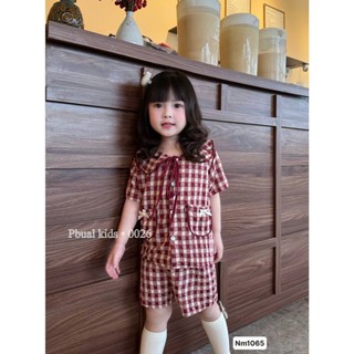 Bộ Đồ Ngủ Tiểu thư sọc caro(Chất đũi) cổ sen cho bé gái, chất vải mền mịn thoáng mát.