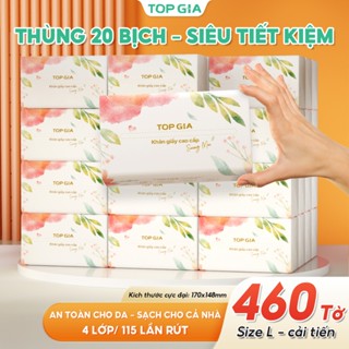 [PHIÊN BẢN LỚN] Thùng 20 bịch giấy ăn TopGia sương mai cao cấp 4 lớp dày dặn, mềm mịn, thấm hút tốt