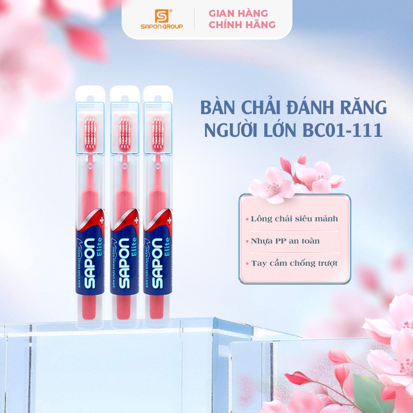 Combo 4 Bàn chải đánh răng SAPON đầu chải mềm, lông mảnh bảo vệ nướu dành cho người lớn (BC01-111)