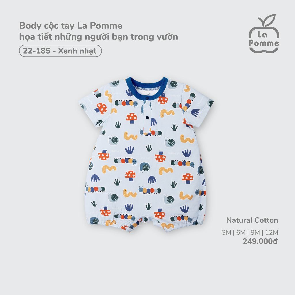 Body cộc tay La Pomme họa tiết những người bạn trong vườn - Sợi Natural Cotton thoáng mát – Bé trai - 3M - 12M