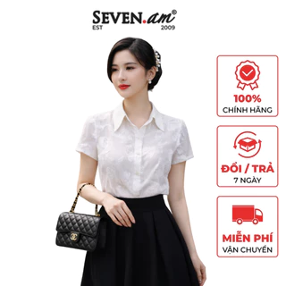 Áo sơ mi trắng tơ ép hoa phối cúc ngọc trai thời trang nữ Seven.AM B103256K