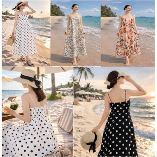 Váy 2 Dây In Họa Tiết Chất Vải Lụa Mango Mịn Mền Nhẹ Dáng Suông Thoải Mái, Váy Dáng Rộng Freesize Đi Biển VD01- BEEKIDS