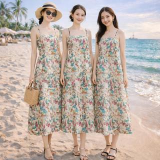 Váy 2 Dây In Họa Tiết Chất Vải Lụa Mango Mịn Mền Nhẹ Dáng Suông Thoải Mái, Váy Dáng Rộng Freesize Đi Biển VD01- BEEKIDS