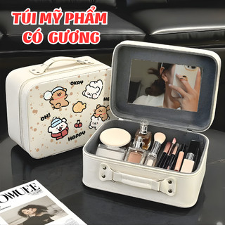 Cốp Trang Điểm Cá Nhân Cao Cấp, Túi Đựng Mỹ Phẩm Du Lịch Có Gương, Tay Cầm Da Chắc Chắn Dung Tích Lớn