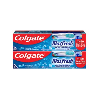 Bộ 2 Kem đánh răng Colgate Maxfresh bạc hà the mát 225g/tuýp tặng bàn chải