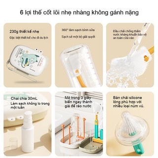 Youkebei Bộ Cọ Rửa Bình Sữa 6-trong-1 – PP & Silicone, Tiện Mang Theo, Đa Chức Năng, Dễ Vệ Sinh