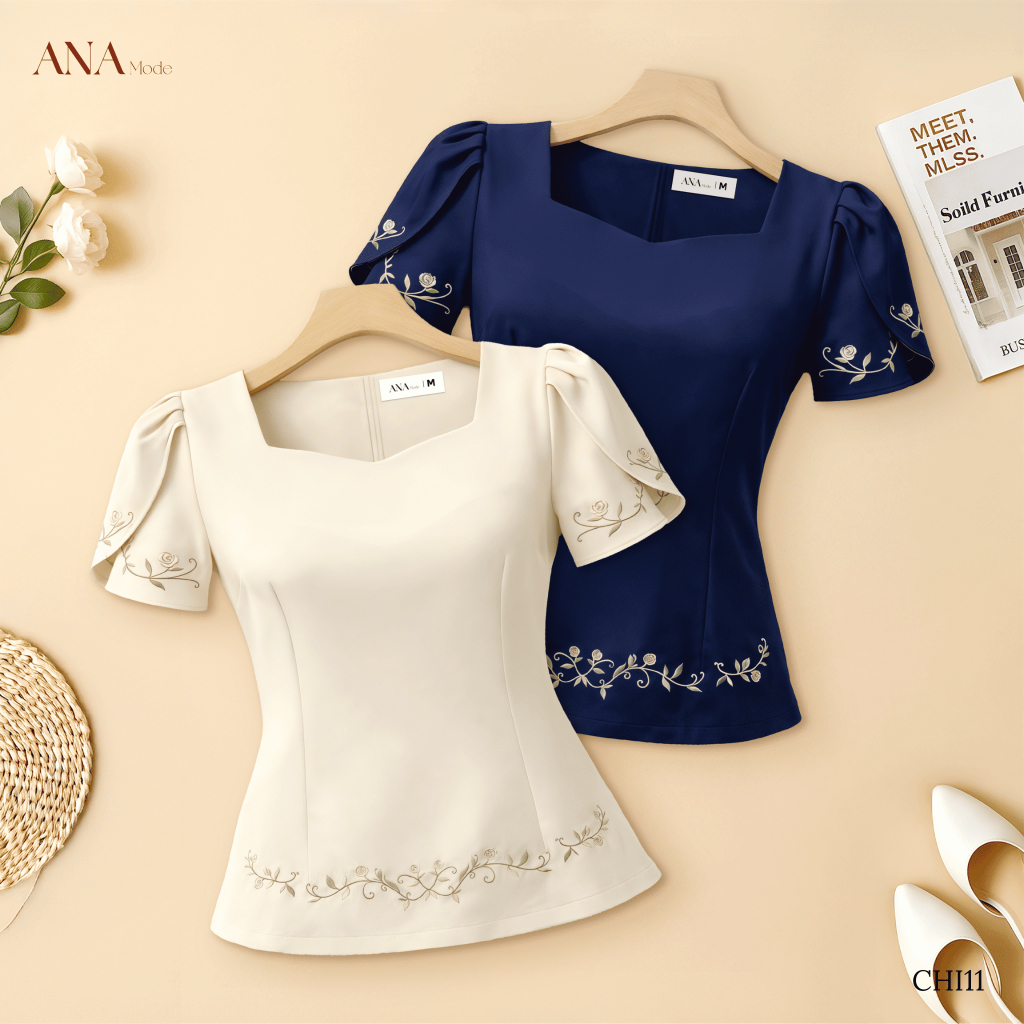 Áo Kiểu Sang Trọng Trung Niên ANA Mode Chất Liệu Cotton Lạnh Quý Phái Đi Tiệc Quà Tặng Mẹ AK25CHI11