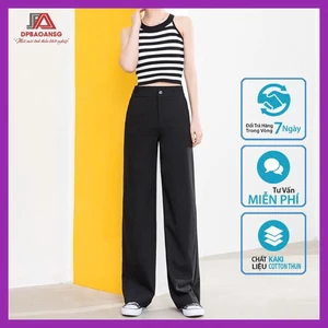 Quần Ống Rộng Nữ Cạp Cao Màu Đen Vải Kaki Cotton Dày, Giữ Form Tốt - Mặc Đi Học, Đi Làm, Dạo Phố