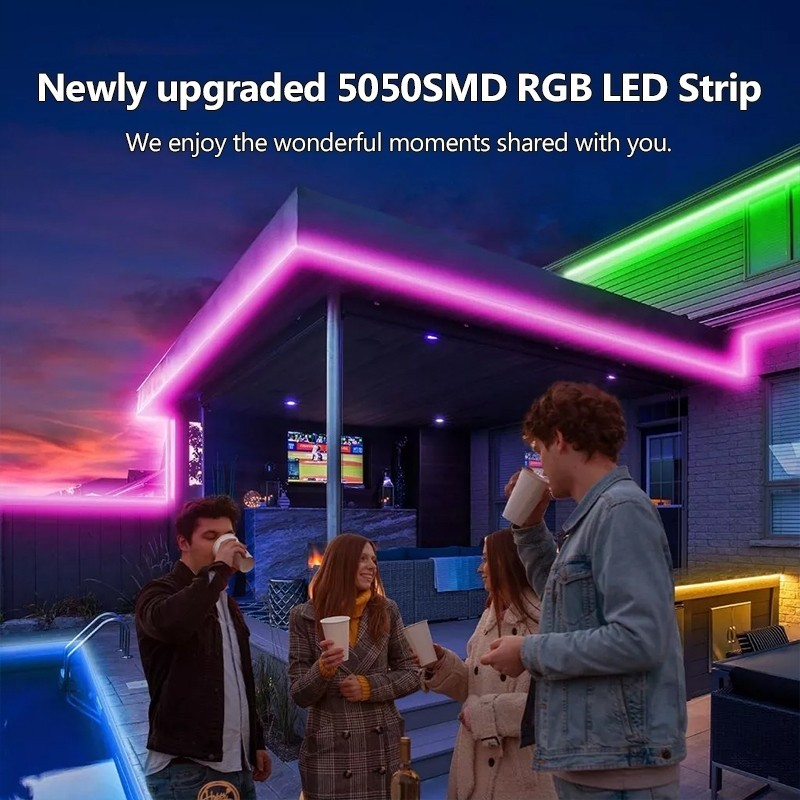 Dây Đèn LED RGB 220V IP67 SMD5050, Đổi Màu APP, Tuổi Thọ 50000H, Trang Trí Phòng Ngủ