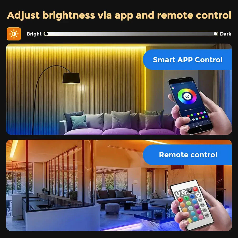 Dây Đèn LED RGB 220V IP67 SMD5050, Đổi Màu APP, Tuổi Thọ 50000H, Trang Trí Phòng Ngủ